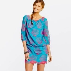 Lilly Pulitzer CeeCee Embroidered Lace Dress in Snorkel Blue/Coral